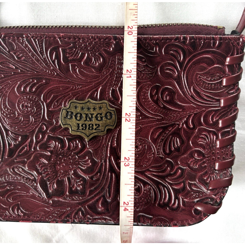 Bongo maroon cross body shoulder western embossed leather look bag, zipper,